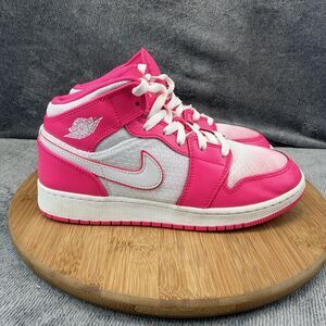 Nike Air Jordan 1 Mid Shoes Girls Size 6.5Y Pink White Mesh Sneakers 555112-611